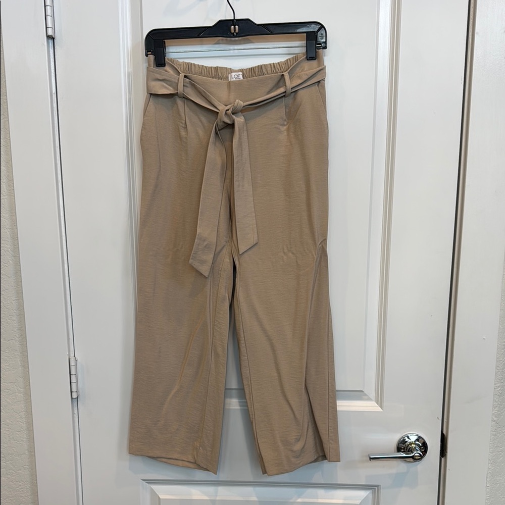 LOFT Tan Wide Leg Pants with Tie-Waist
